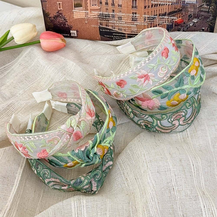 Wholesale Ethnic Style Floral Simple Wide-edge Fabric Embroidery Flower Headband JDC-HD-Suim020