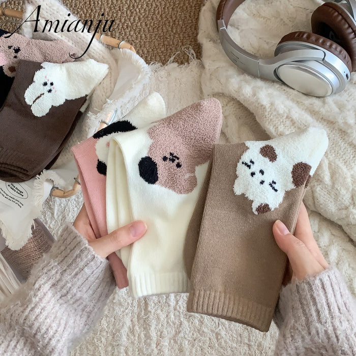 Wholesale Socks Women's Autumn and Winter One Boneless Cotton Cartoon Mid-length Socks Sweat-absorbent Stockings Bear Long Socks All-match