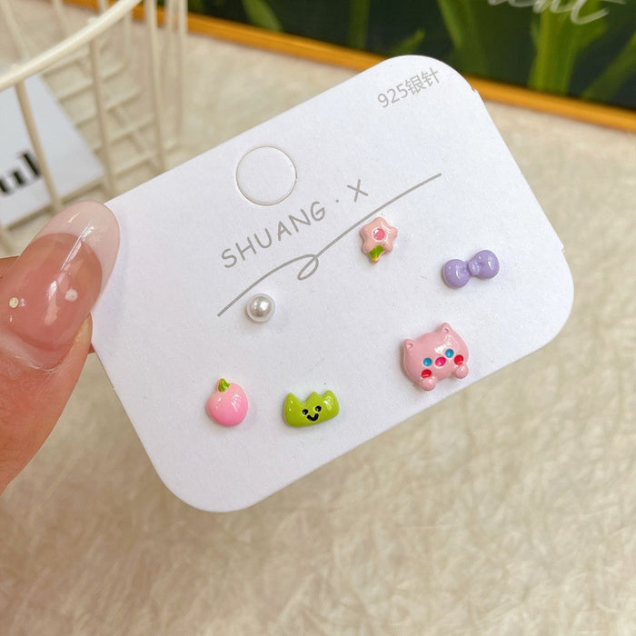 Wholesale  Cartoon Cute Earrings Three-piece Set Women's Silver Needle Children's  Beaver Earrings