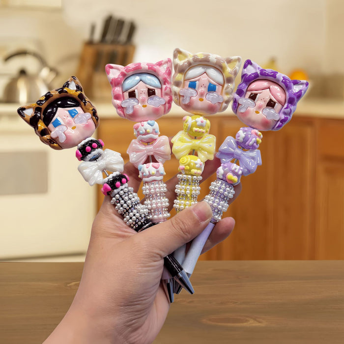 Wholesale DIY Beaded Cartoon Pen Set - 10 Colors Cute Cry Baby Girl Design for Students
