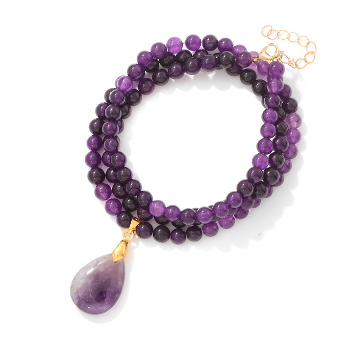 Wholesale 6mm stone bead teardrop pendant long necklace