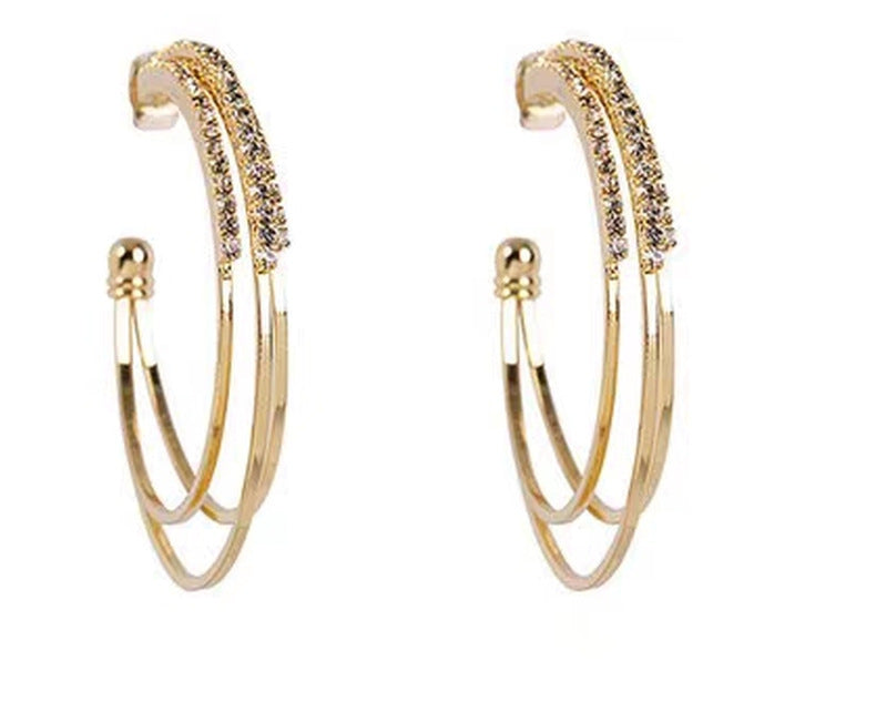 Wholesale Full diamond round exaggerated gold edged earrings
