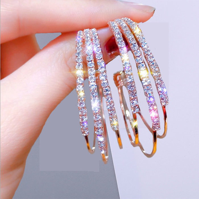 Wholesale Full diamond round exaggerated gold edged earrings