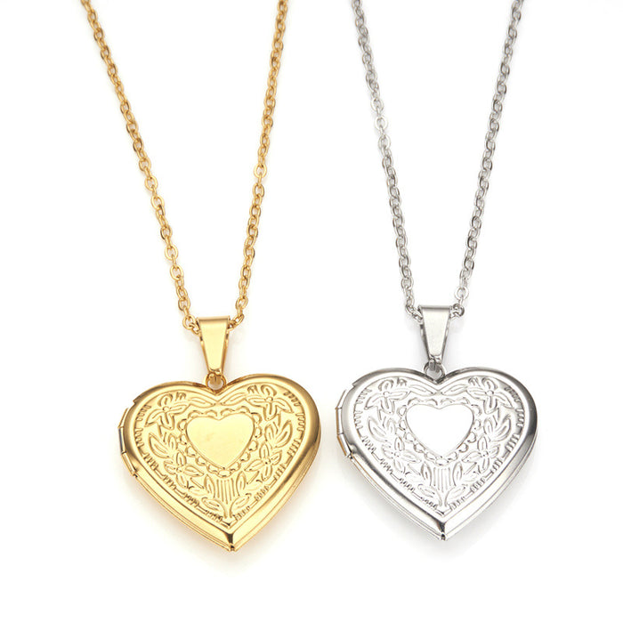 Wholesale Stainless Steel Openable Heart Shaped Pattern Photo Frame Box Necklaces JDC-NE-GSMS005