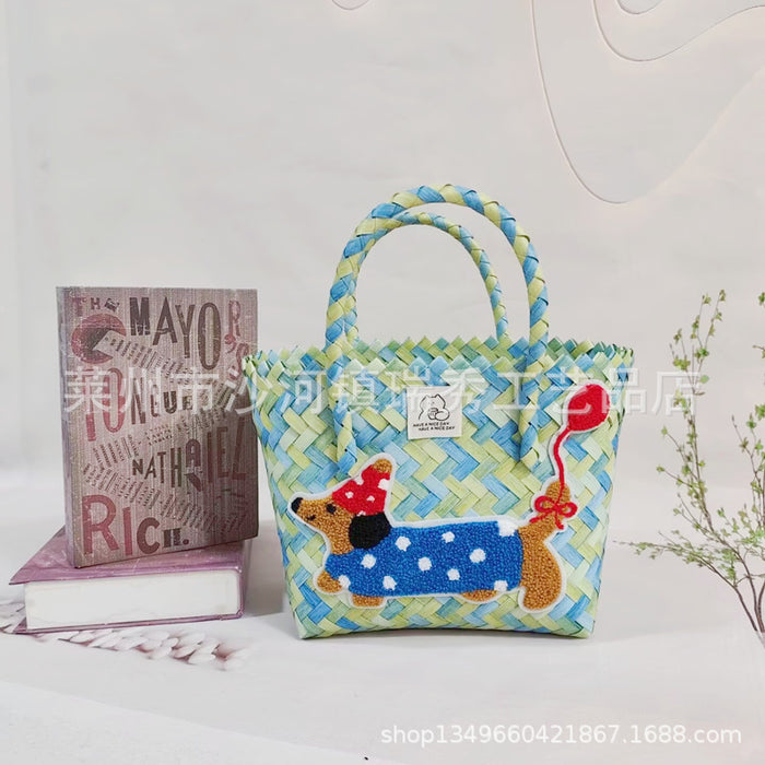 Wholesale Woven Basket Bag Shoulder Hand Bag Cute Rattan Cloth Cartoon Woven Bag