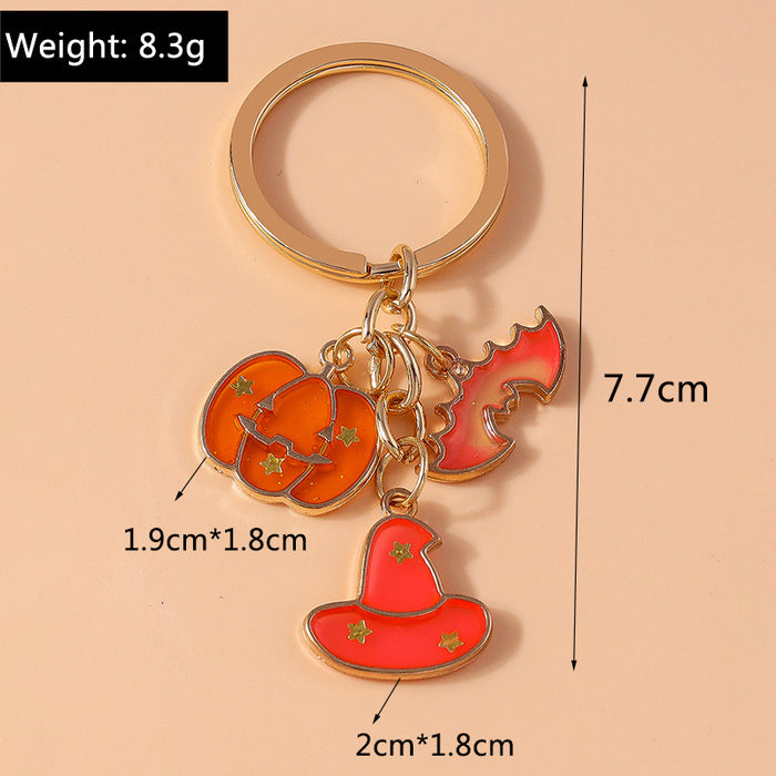 Wholesale Cute Metal Keychain With Witch Ghost Pumpkin Bat Web Design Car Key Accessory Gift
