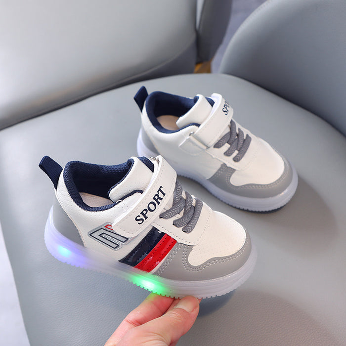 Wholesale Boys' Casual Shoes New Velcro Soft Soled Children's Board Shoes Girls' LED Lighting Shoes JDC-KS-GS010