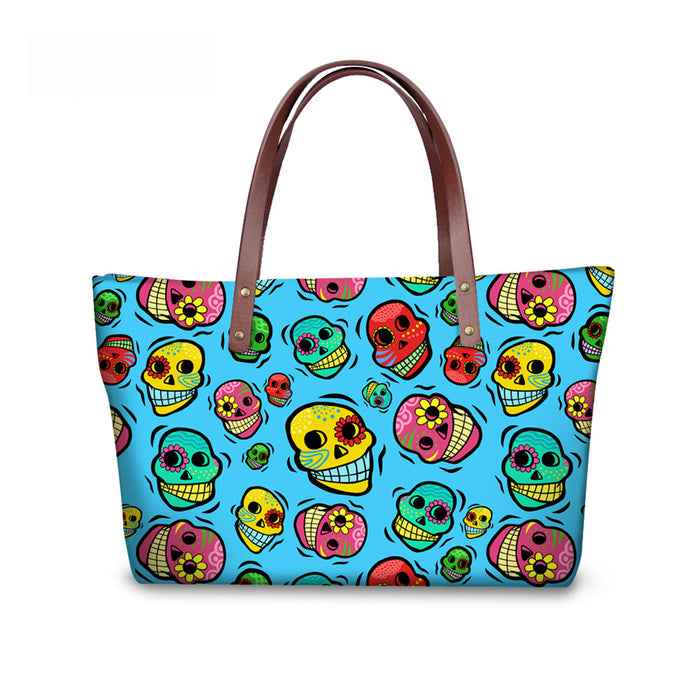 Wholesale Colorful Skull Print Large Capacity Tote Bag JDC-SD-ZhengDing001