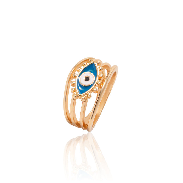 Wholesale Jewelry Oil Painting Gold Plated Devil's Eye Ring Personalized Electroplating Fashion Ring Opening