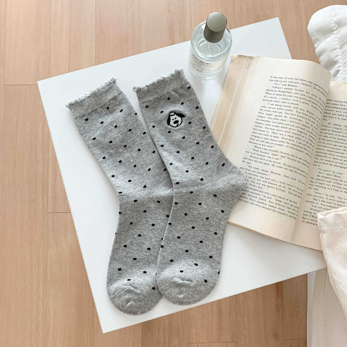 Wholesale Embroidery puppy polka dot socks pile socks combed cotton