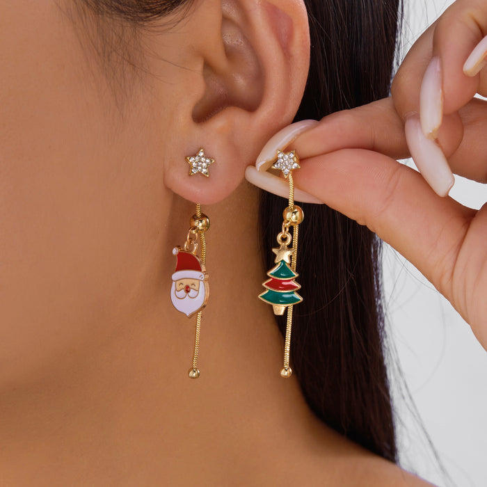 Wholesale Christmas Cartoon Asymmetric Snowman Santa Earrings Fashion Jewelry Accessory Party Gift