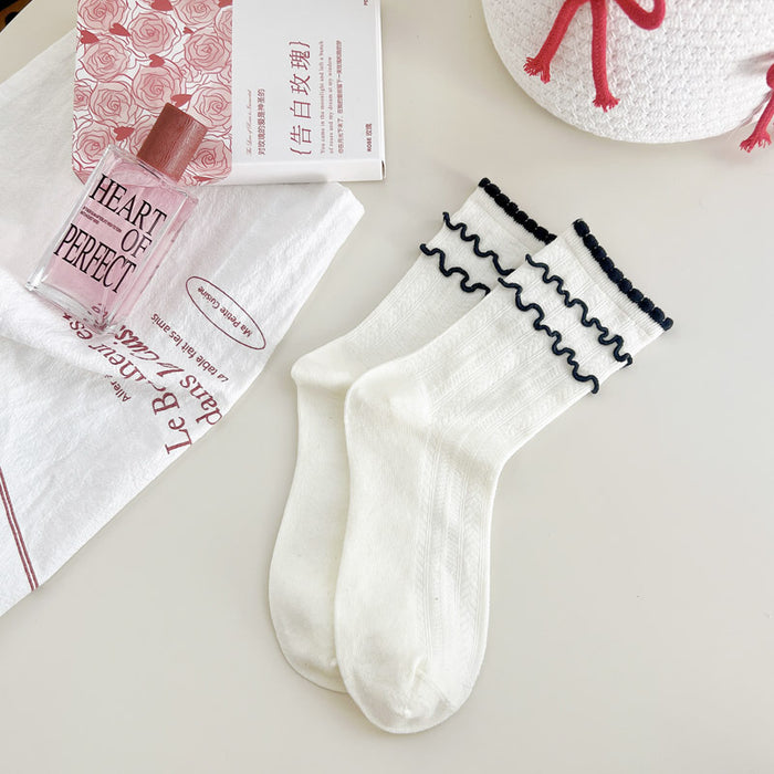 Wholesale Sock tube mesh breathable college style contrasting color lace pile sock cotton