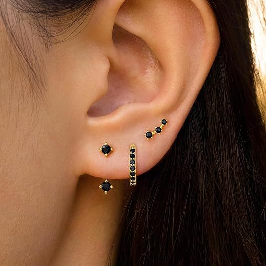 Wholesale Real gold copper set with zircon and full diamond earrings, single ear set, circle set with diamond earrings