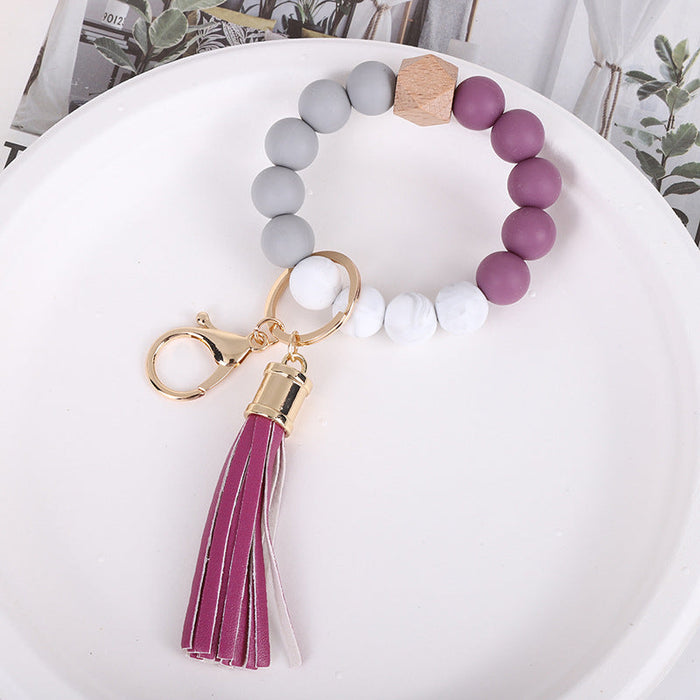 Wholesale Tassel Wood Beads Silicone Keychains JDC-KC-QXue012