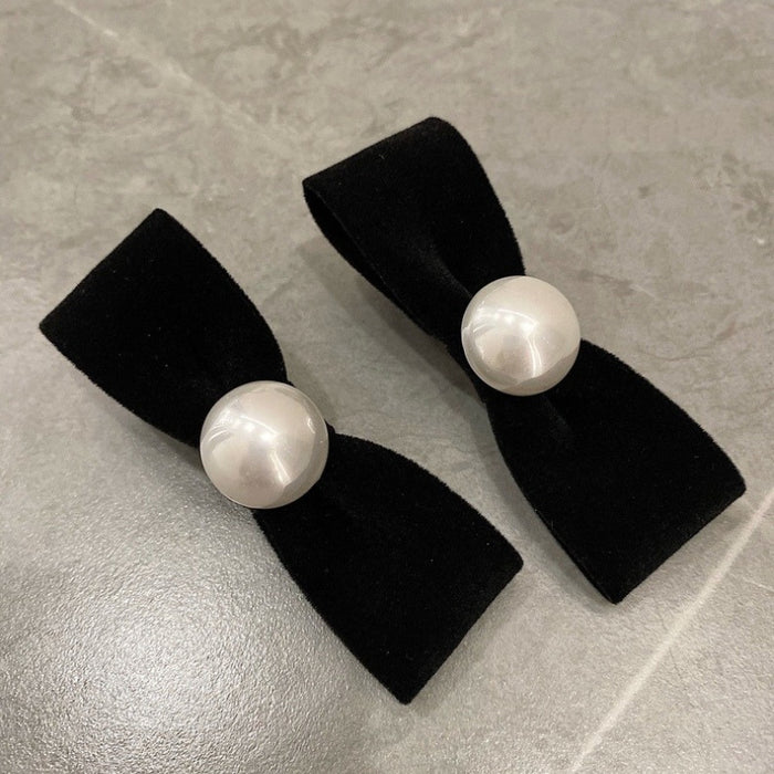 Wholesale pearl velvet bow hair clips JDC-HC-QZ015