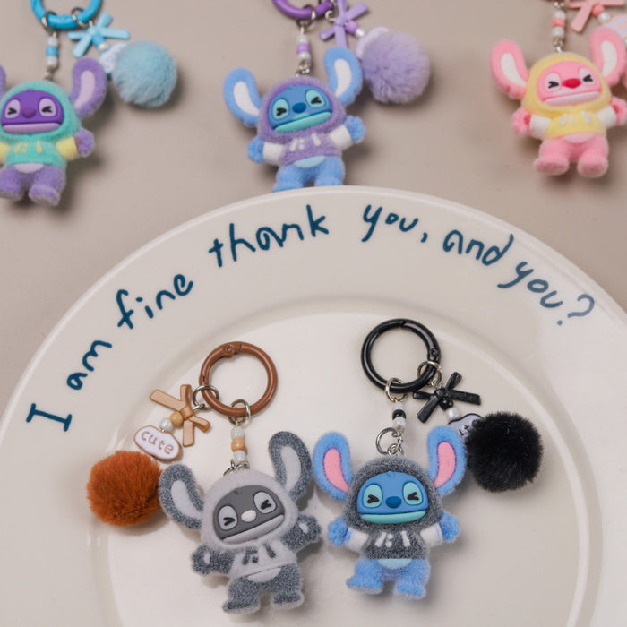 Wholesale Cute cartoon character flocked keychain