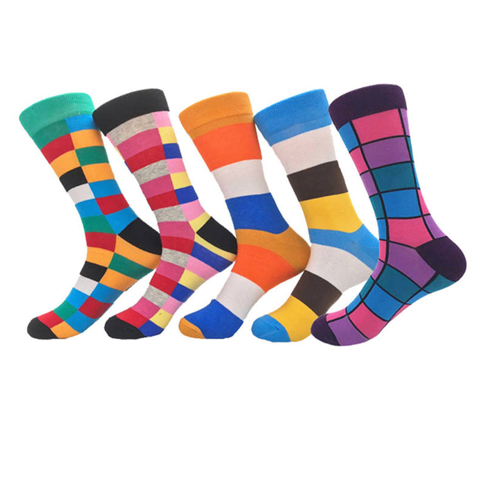 Wholesale Colorful Men's Cotton Socks with Contrasting Checkered Stripes JDC-SK-CG014