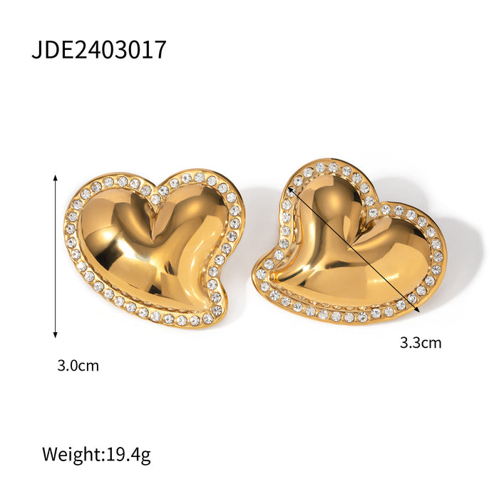 Wholesale 18k Gold Stainless Steel Glossy Crooked Heart Shaped Earrings JDC-ES-JD348