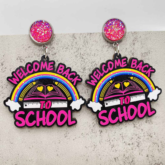 Wholesale Teacher' s Day Earrings Pencil Book Wooden Earrings Glitter Earrings