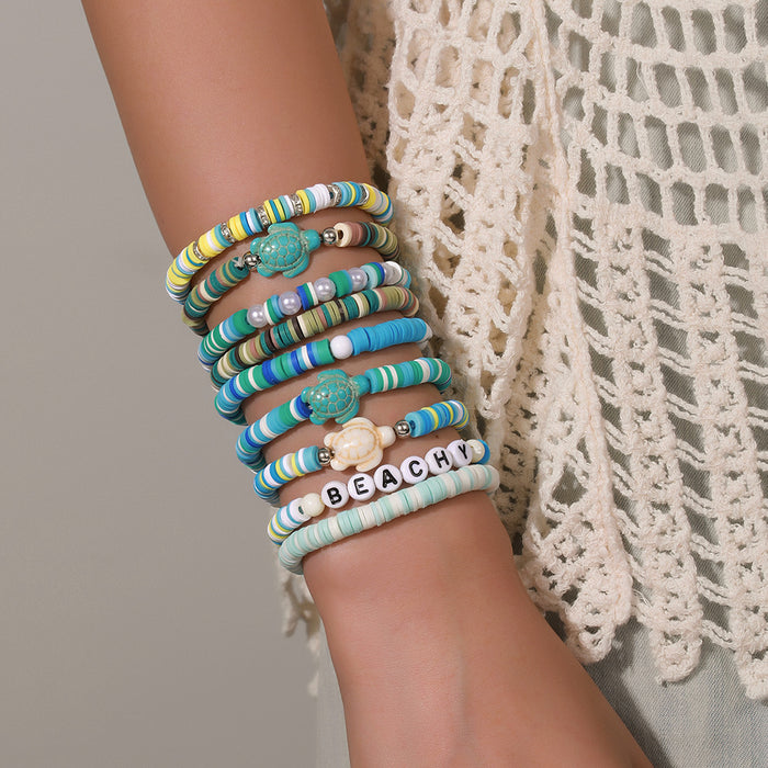Wholesale Ocean Series Soft Ceramic Stacked Bracelet Set Beach Vacation Style Versatile Turtle Bead Bracelet