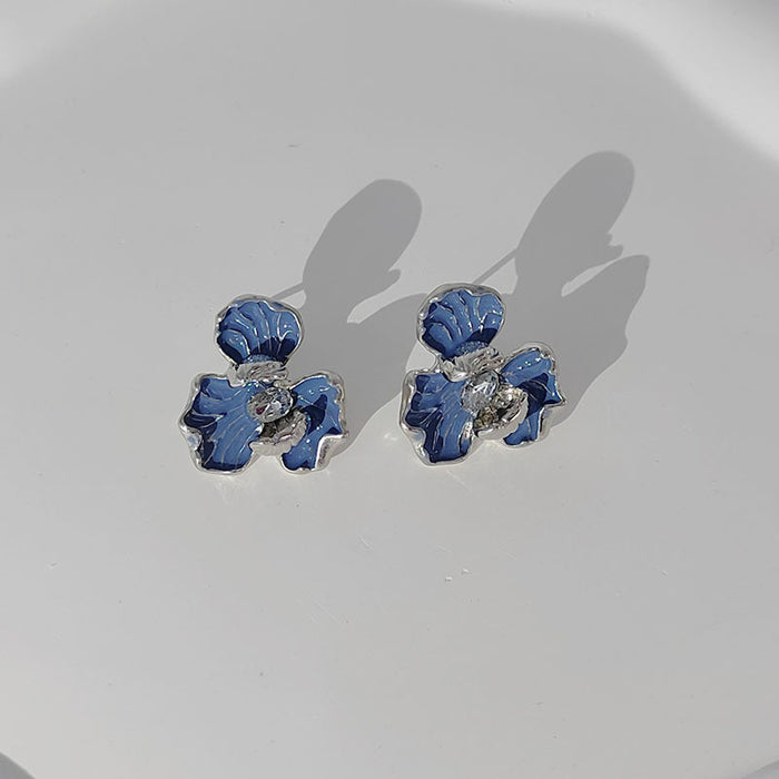 Wholesale Silver Needle Exquisite Light Luxury Diamond inlaid Flower Earrings with Silver Charm, niche high-end earrings