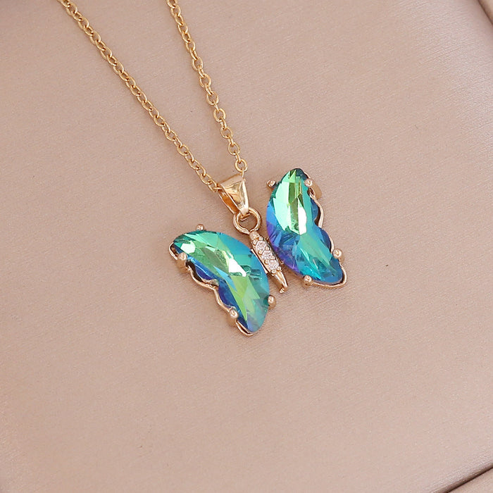 Wholesale Gradient butterfly necklace, women's fashionable stainless steel necklace, personalized collarbone chain