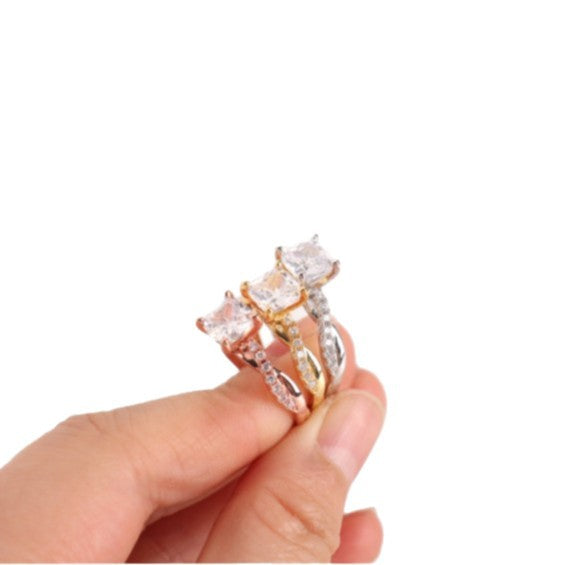 Wholesale Silver Plated White Copper Zircon Geometric Twist Ring Adjustable Jewelry