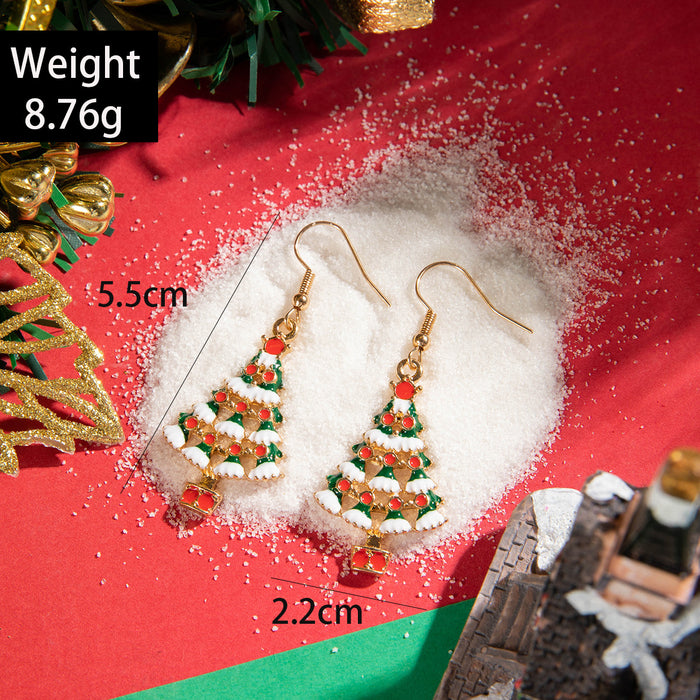 Wholesale Drip Oil Christmas Tree Earrings Alloy Electroplated Red Jewelry Accessory MOQ≥2