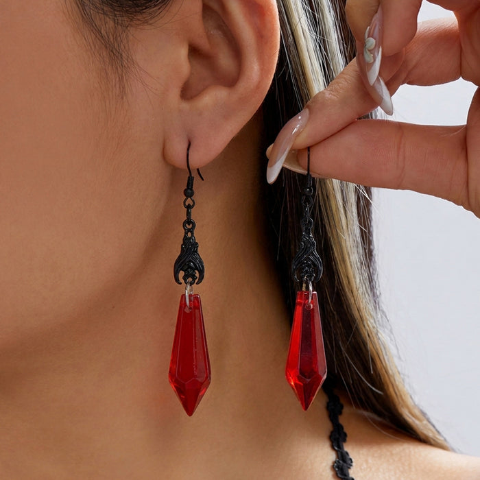Wholesale Gothic Bat Wing Necklace and Earring Set Black Red Rhinestone Vintage Metal Chain