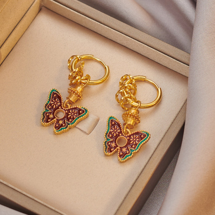 Wholesale Retro Light Luxury Butterfly Flowers Earrings