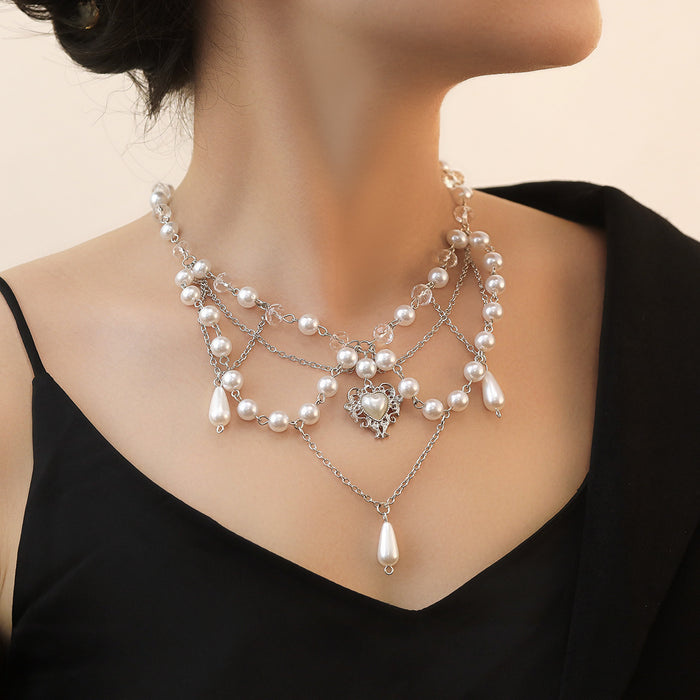 Wholesale Imitation Pearl Tassel Love Cross Butterfly All-match Necklace Women