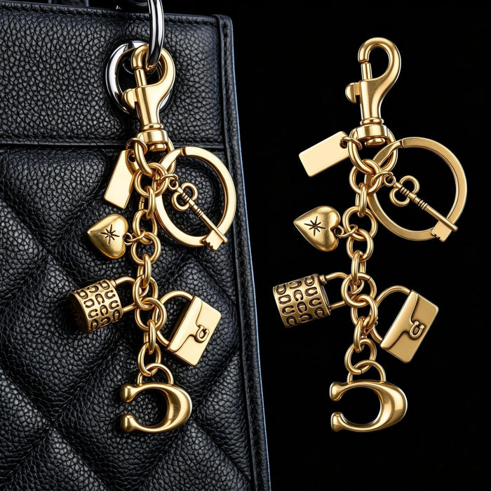 Wholesale Stylish Retro Carved Heart Lock Alloy Bag Charm Keychain Gold Finish Fashion Accessory