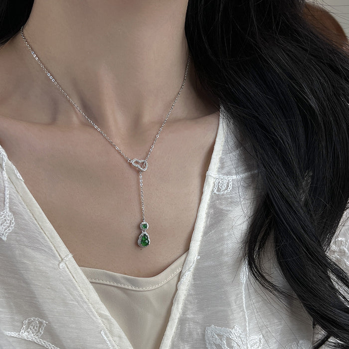 Wholesale Pure silver jade necklace, light luxury, niche temperament, collarbone chain, high-end necklace