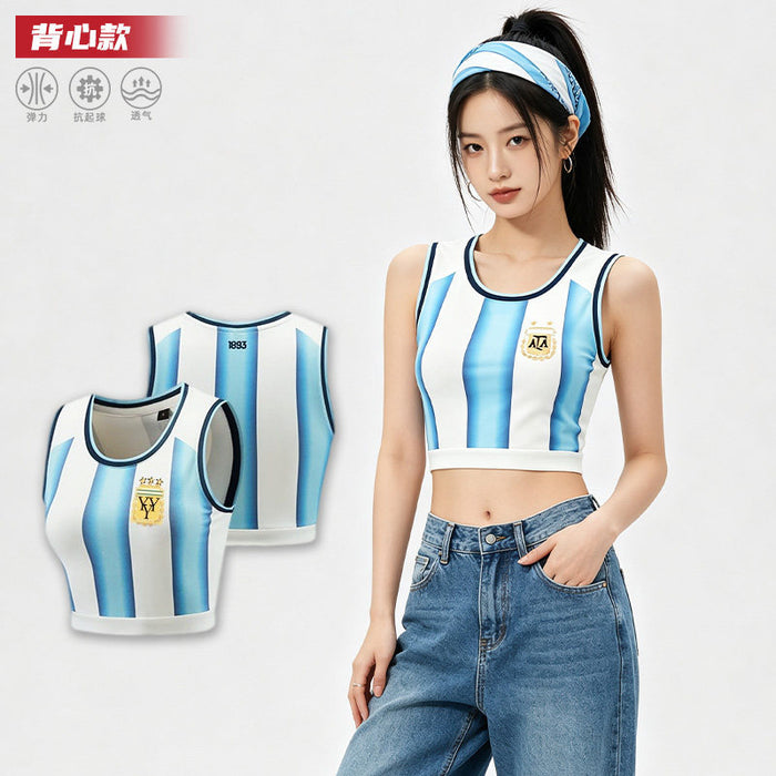 Wholesale World Cup National Team Football Girls Crop Top Short-Sleeve Sports Vest