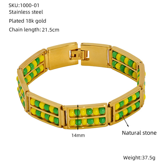 Wholesale Fashionable stainless steel double row bead bracelet, versatile and non fading natural stone bracelet