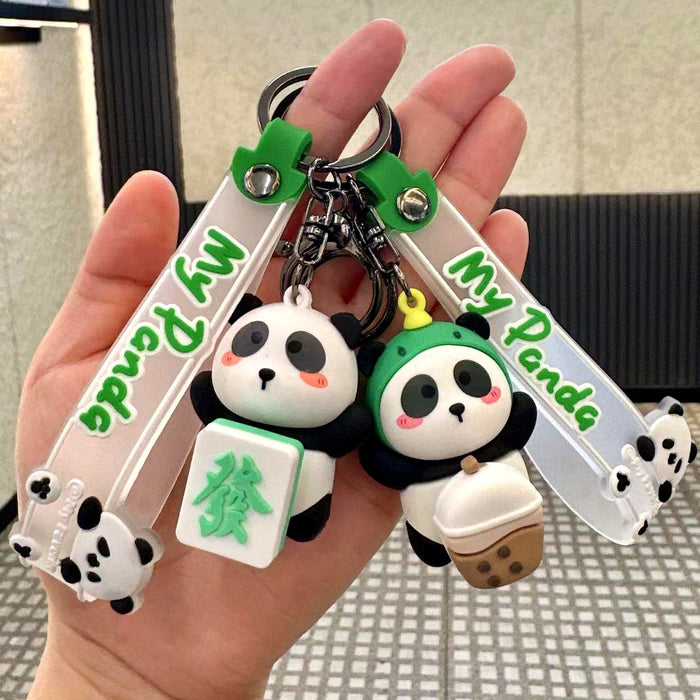 Wholesale  Cartoon Rotating Panda  Car Keychain Schoolbag Bag Pendant