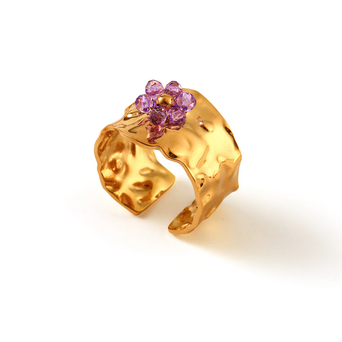 Wholesale Simple and fashionable 18K stainless steel flower ring, trendy stone petal opening ring, multi-color wholesale