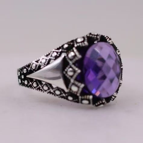 Wholesale New gold plated ring with amethyst gemstone inlay