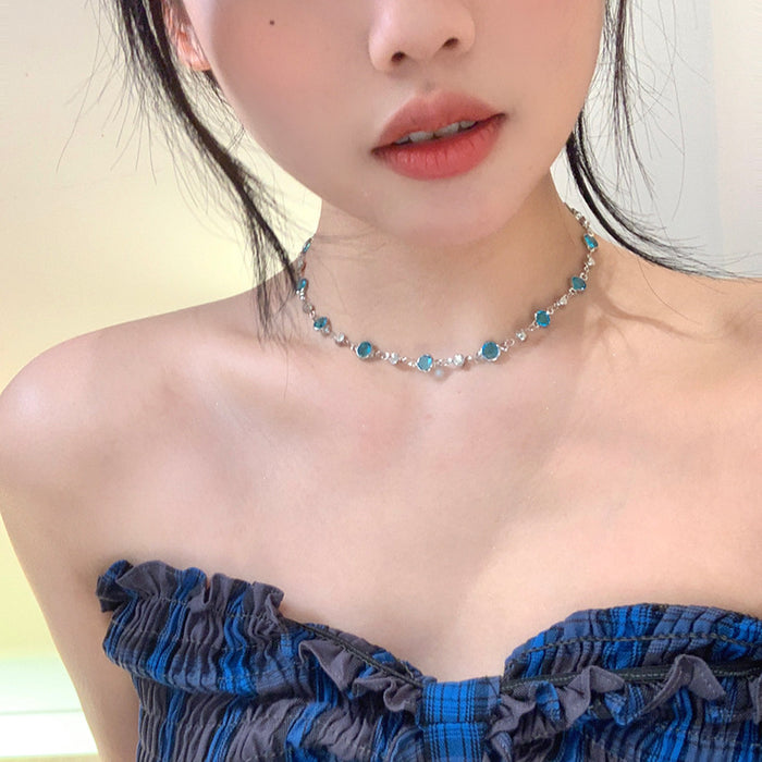 Wholesale Double layered blue butterfly zircon necklace with a luxurious and high-end feel, collarbone chain, fashionable design, niche