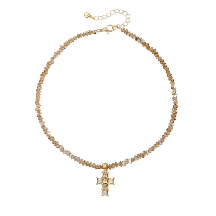 Wholesale Triangle Crystal Inlaid Cross Women' s Necklace