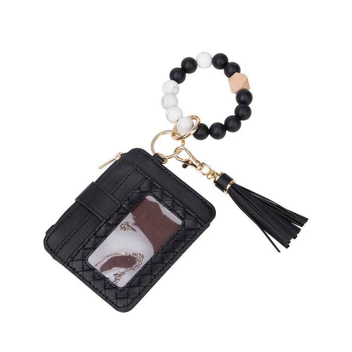 Wholesale silicone bracelet wrist keychain leather PU tassel card holder bracelet bracelet key ring