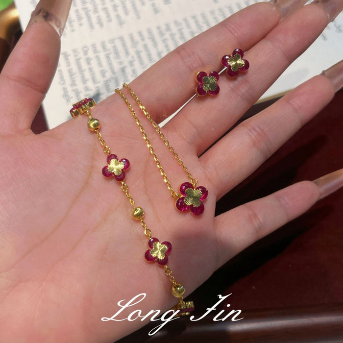 Wholesale Women's Four-Leaf Clover choker necklace Bracelet Earrings Set