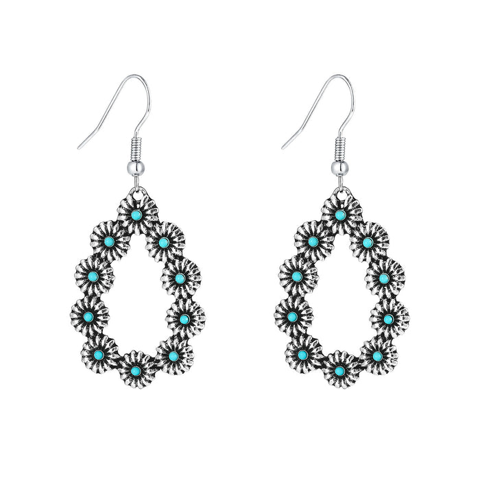 Wholesale Retro Turquoise Flower Drop-Shaped Earrings
