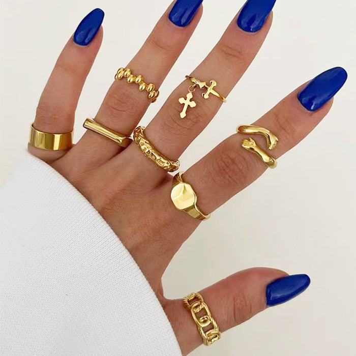 Wholesale Exaggerated jewelry hip-hop alloy cross ring set, personalized layered ring