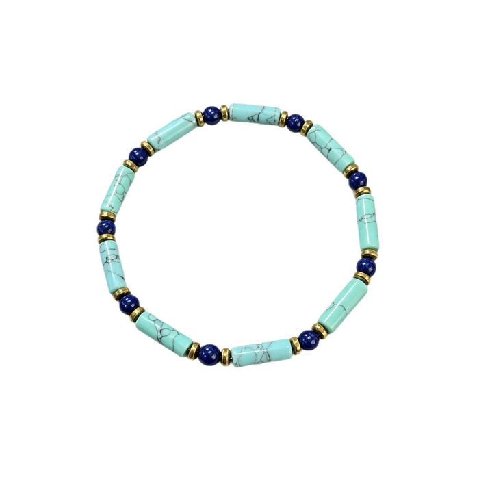Wholesale Trendy Turquoise Lapis Lazuli Beaded Bracelet Geometric Synthetic Stone Beads Unisex Fashion Accessory For Everyday Wear