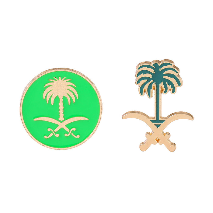 Wholesale Saudi Arabia National Emblem Brooch Metal Palm Tree Flag Pin Chic Fashion Accessory Gift