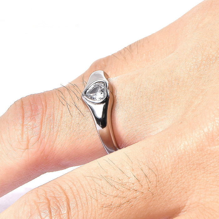 Wholesale Simple style titanium steel heart-shaped diamond ring for women,  light luxury fashion hand jewelry