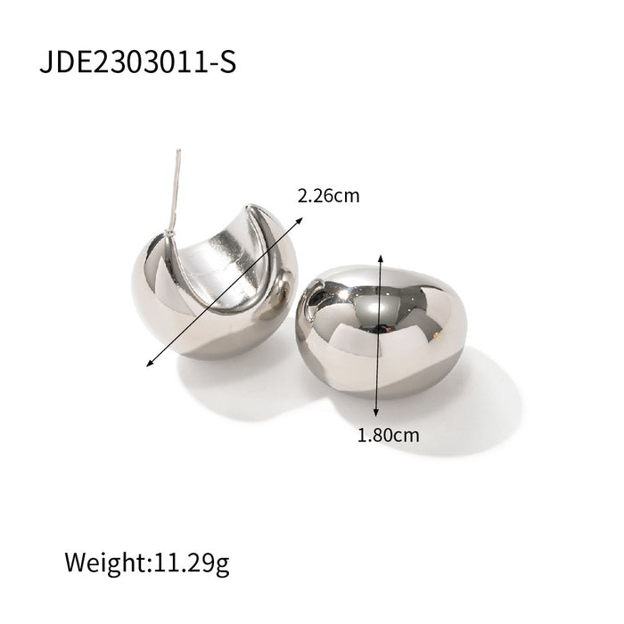 Wholesale 18k Stainless Steel Gold Ball Half Circle Thick C Shape Hollow Earrings JDC-ES-JD352