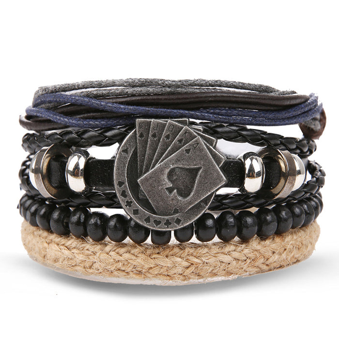 Wholesale Hollow Triangle Leather Men's Bracelet JDC-BT-HanShi005