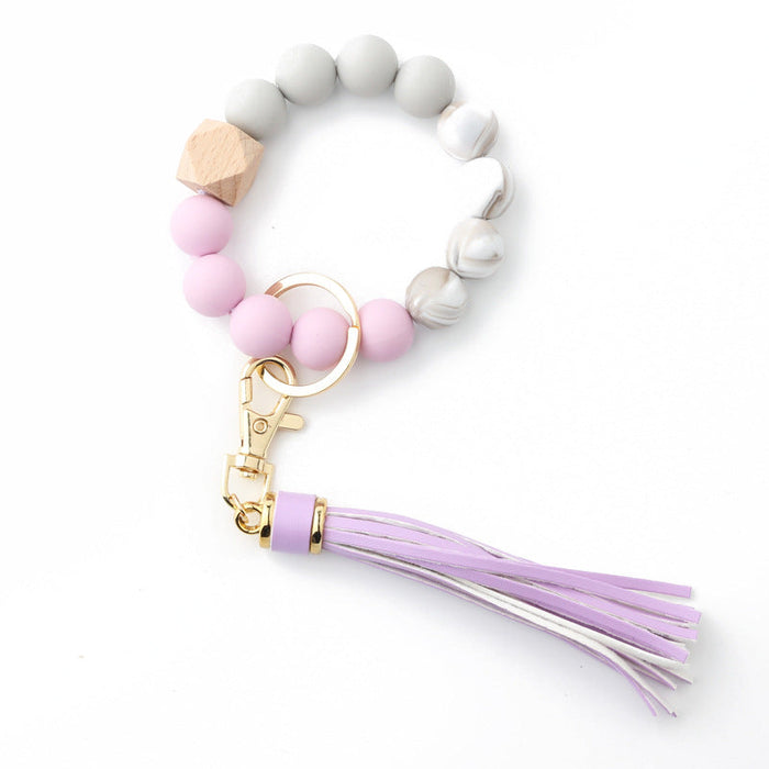 Wholesale Keychains PU Silicone Beads Wooden Beads Anti-lost Wrist JDC-KC-NuoYi020